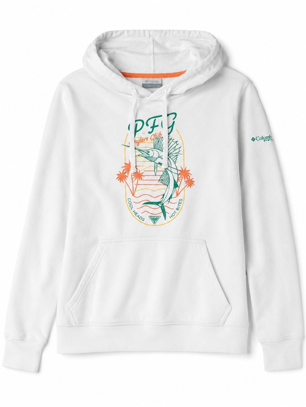 Columbia Cream Hoodie with Teal, Coral & Yellow Fish Graphic